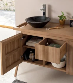 Découvrez Nos Meubles En Teck|Meubles Avec Vasques|Cocktail Scandinave Salle de bains teck double vasque noire NAGALI