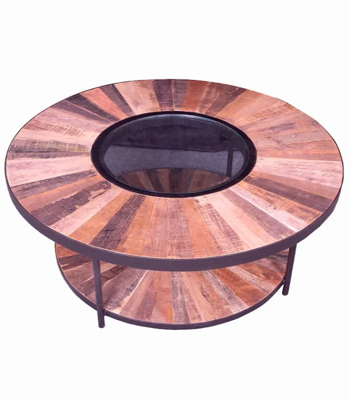 Tables Basses|Cocktail Scandinave Table basse bois de bateau BADU double plateau Ø 100 cm