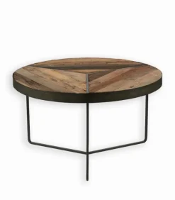 Tables Basses|Cocktail Scandinave Table basse bois de bateau ronde DUSTIN Ø 80 cm