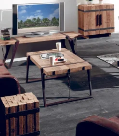 Tables Basses|Cocktail Scandinave Table basse sapin massif et fer vieilli WESTMOUNT