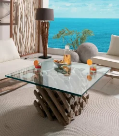 Découvrez Nos Meubles En Teck|Tables Basses|Cocktail Scandinave Table basse teck LAGOS plateau en verre carré