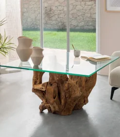 Découvrez Nos Meubles En Teck|Tables Basses|Cocktail Scandinave Table basse teck massif SUBARA plateau en verre