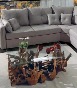 Découvrez Nos Meubles En Teck|Tables Basses|Cocktail Scandinave Table basse teck racine ROOTS avec plateau de verre