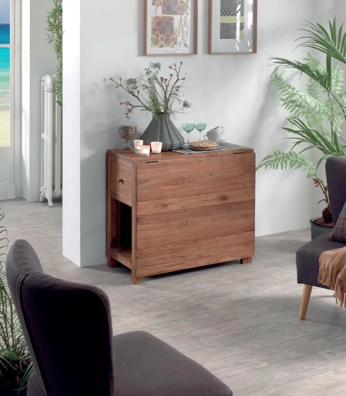 Découvrez Nos Meubles En Teck|Tables|Cocktail Scandinave Table teck recyclé à abattants TRINIDAD