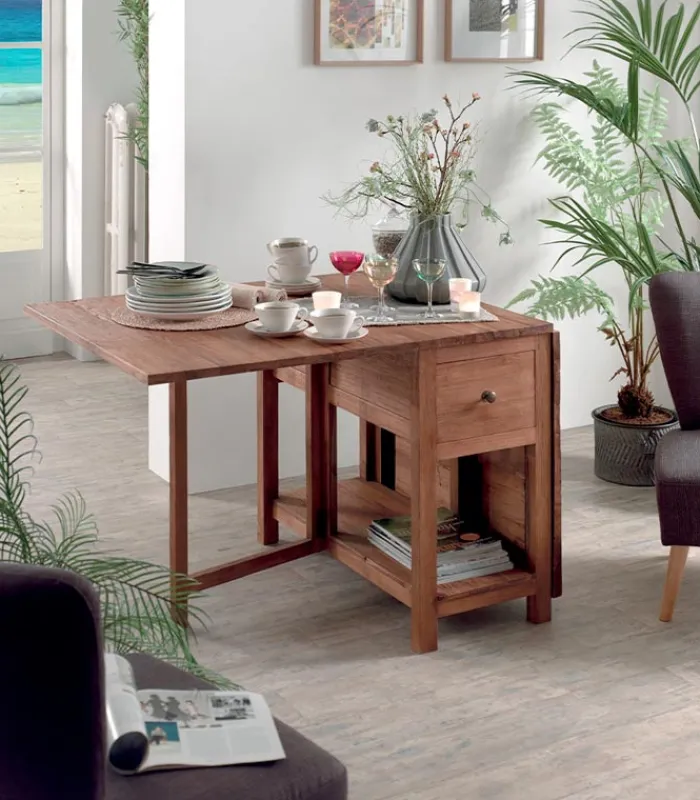 Découvrez Nos Meubles En Teck|Tables|Cocktail Scandinave Table teck recyclé à abattants TRINIDAD